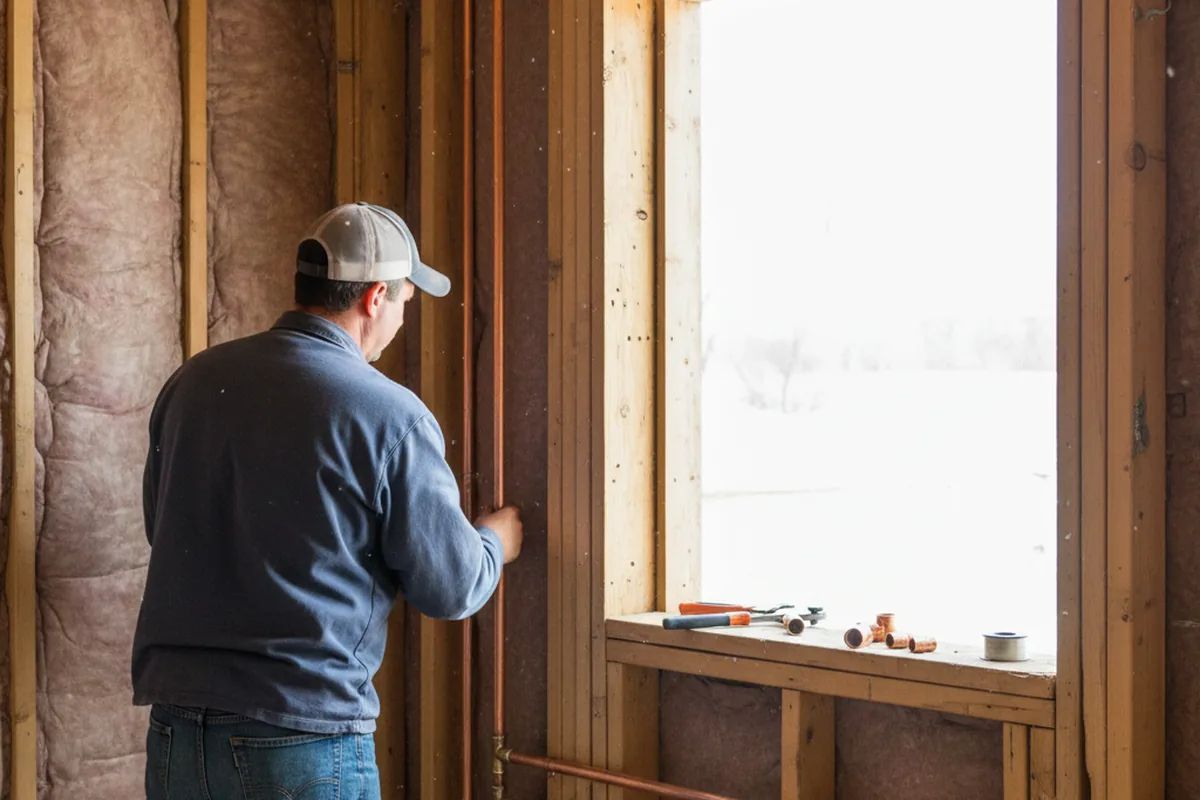 Licensed plumber running new copper supply lines in a Stow home